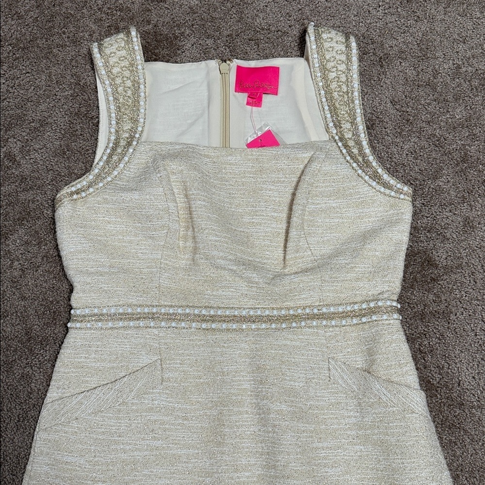 Lilly Pulitzer Dana Shift Dress in Gold Metallic Resort Boucle - Picture 2 of 11